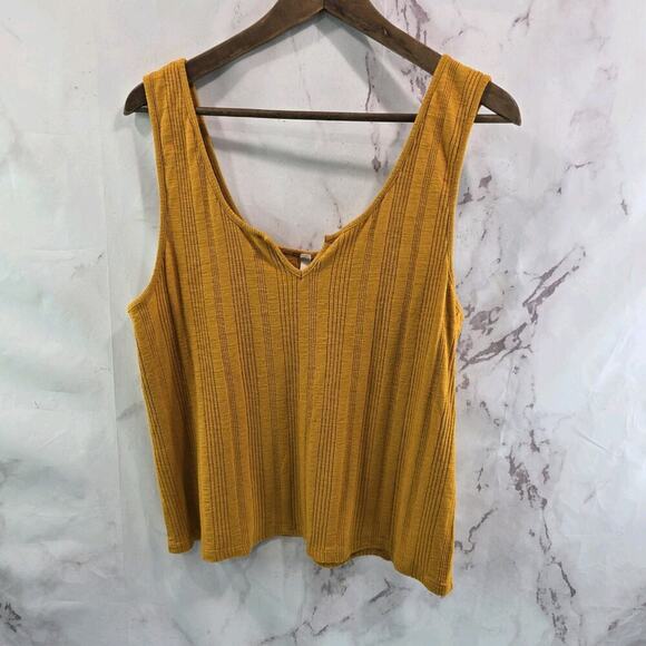 Anthropologie Top Womens XL Tank Yellow Notch Crop Ribbed Mustard Gold Pilcro - Picture 1 of 10